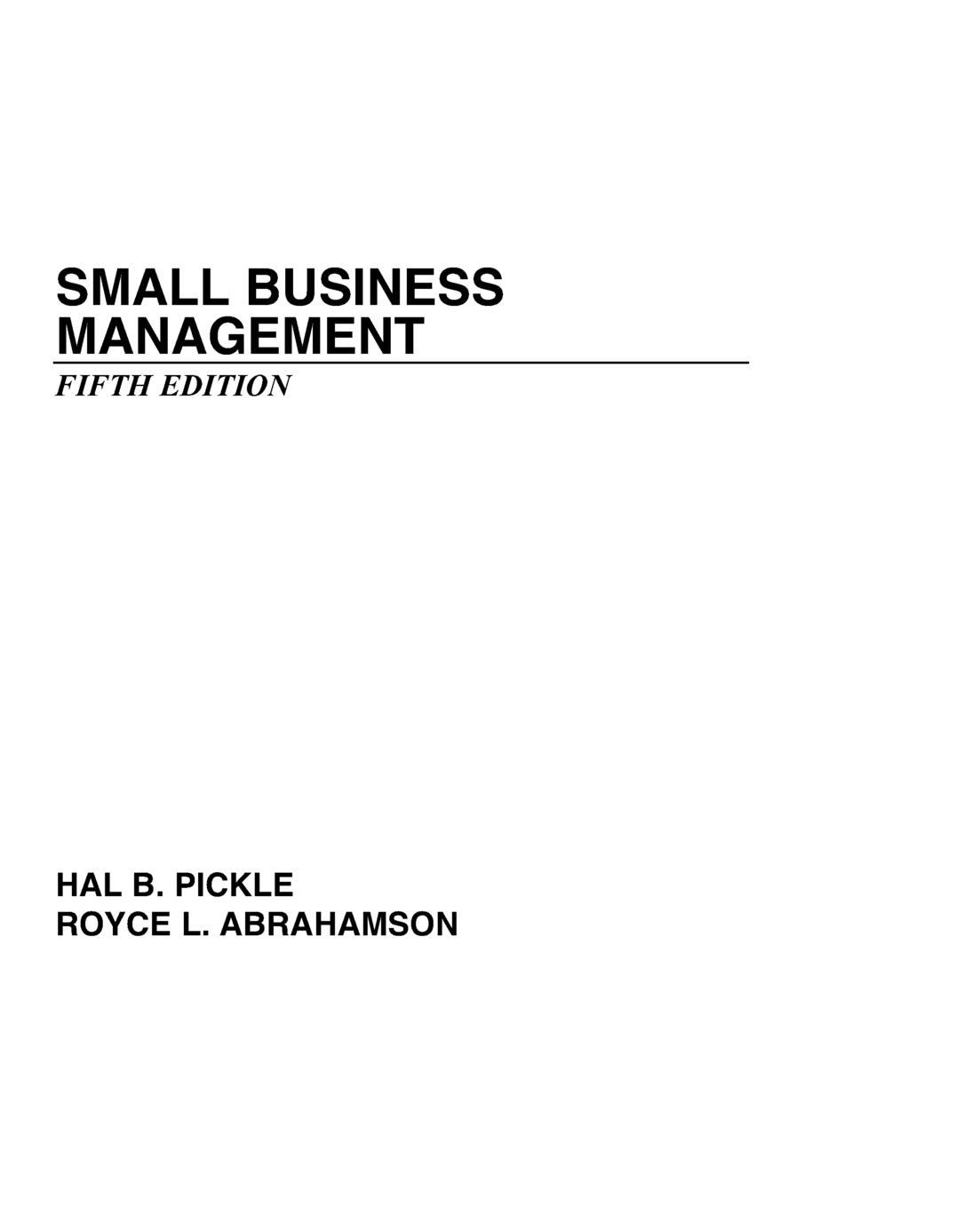 Small Business Management - Pickle, Hal B. Pickle Abrahamson