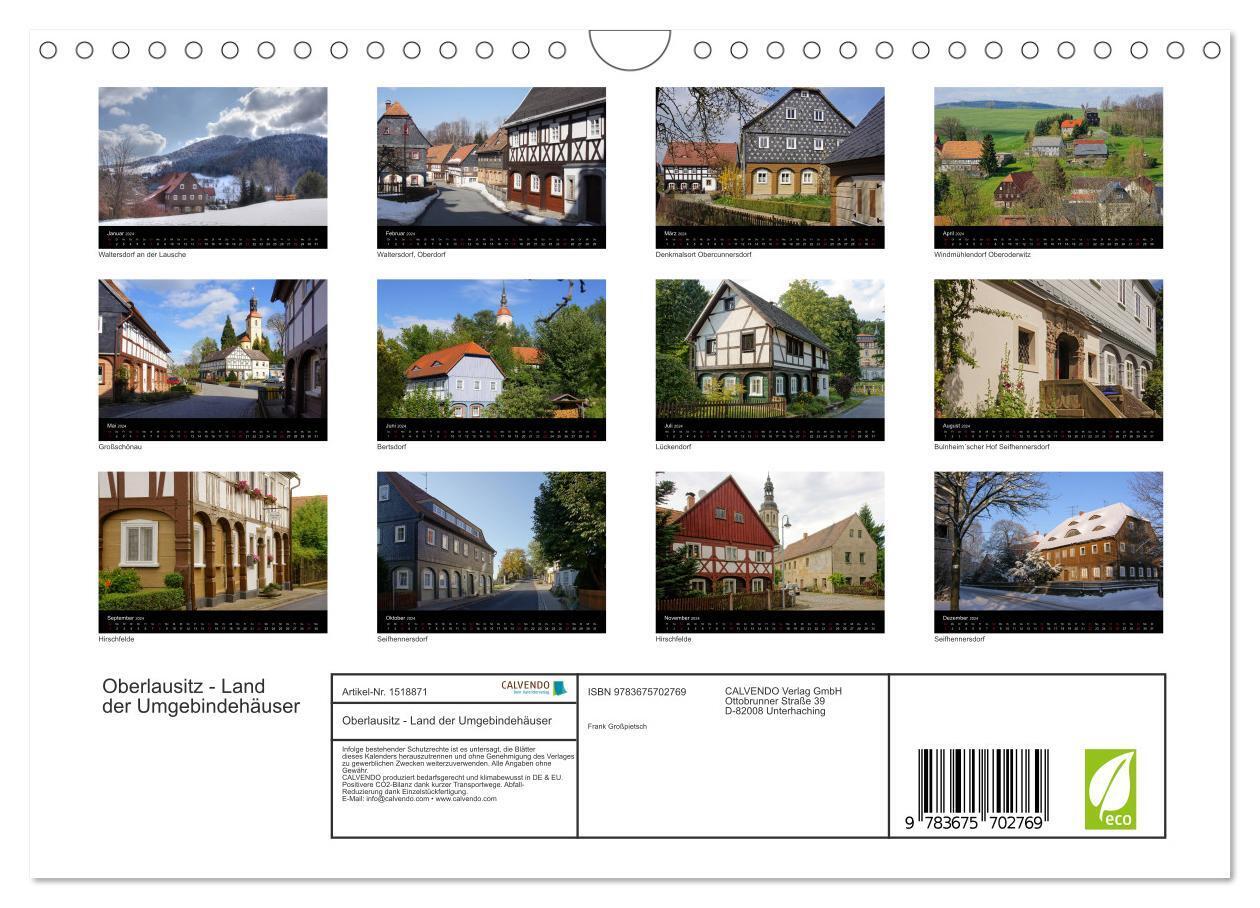 Oberlausitz - Land der Umgebindehäuser (Wandkalender 2024 DIN A4 quer), CALVENDO Monatskalender