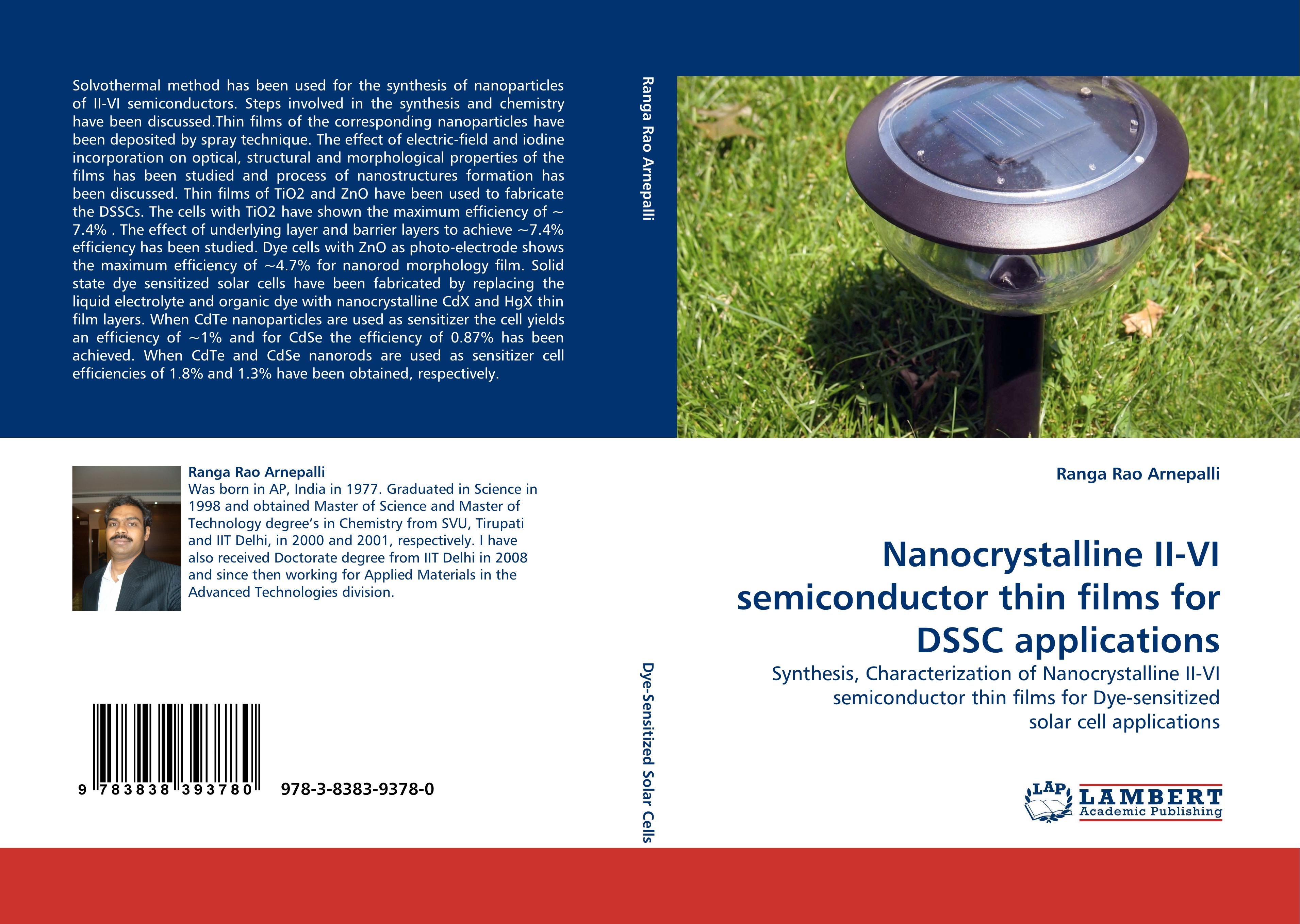 Nanocrystalline II-VI semiconductor thin films for DSSC applications - Arnepalli, Ranga Rao