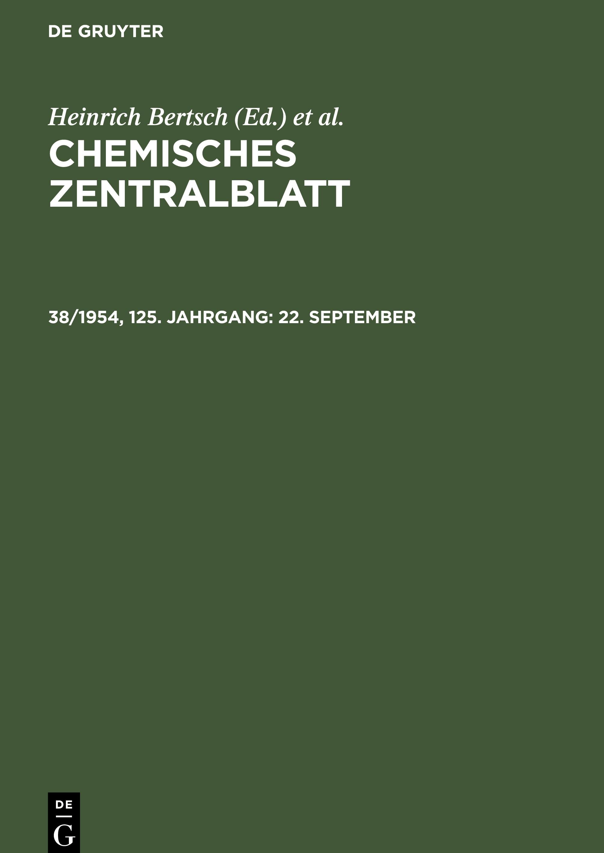Chemisches Zentralblatt, 38/1954, 125. Jahrgang, 22. September