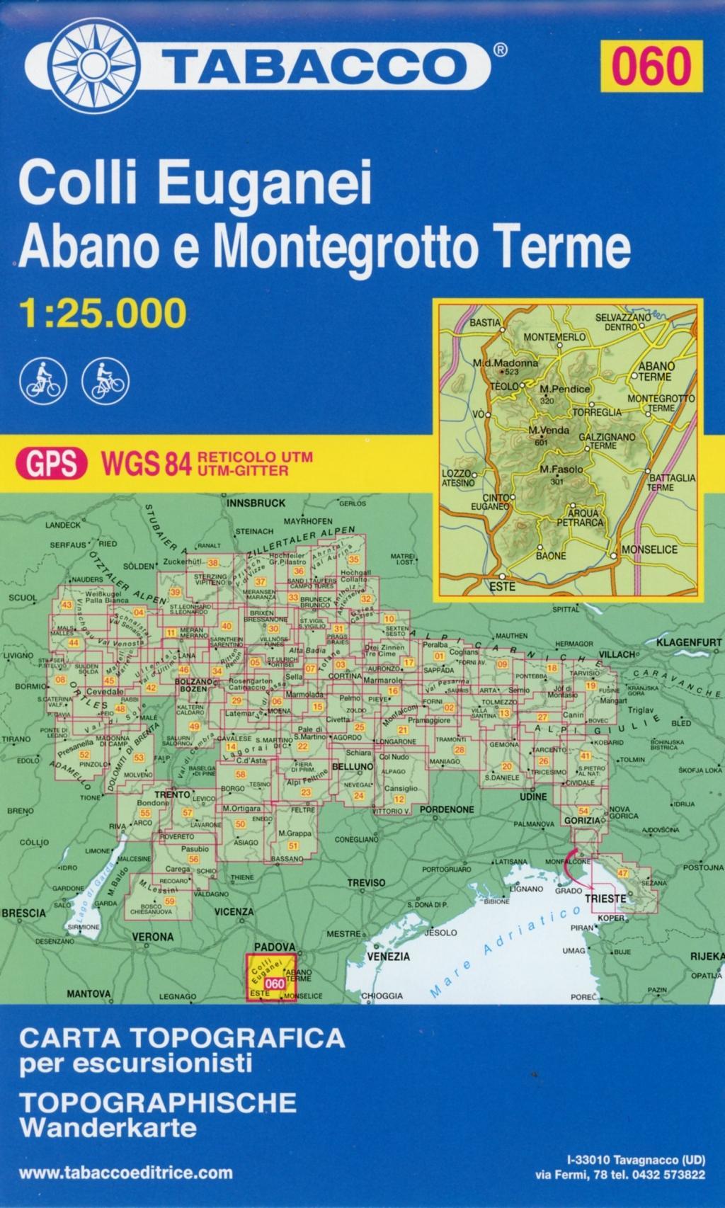 Tabacco topographische Wanderkarte Colli Euganei, Abano e Montegrotto Terme