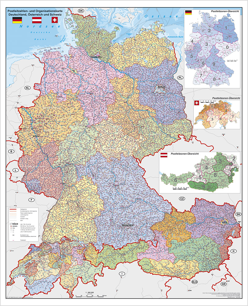PLZ-Karte Stiefel Wandkarte Großformat Deutschland ohne Metallstäbe NEU
