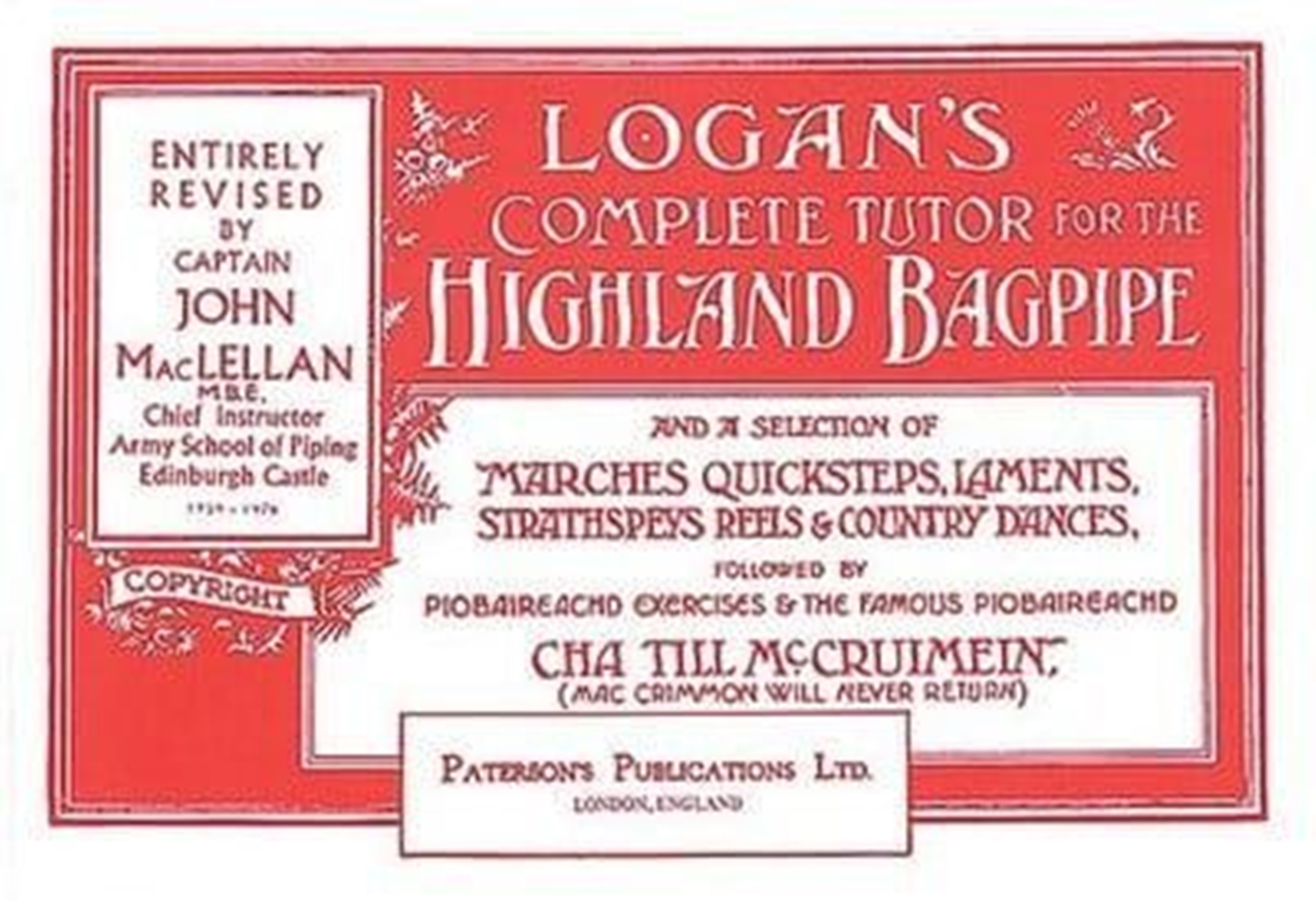 Complete Tutor For The Highland Bagpipe - Maclellan, John A.