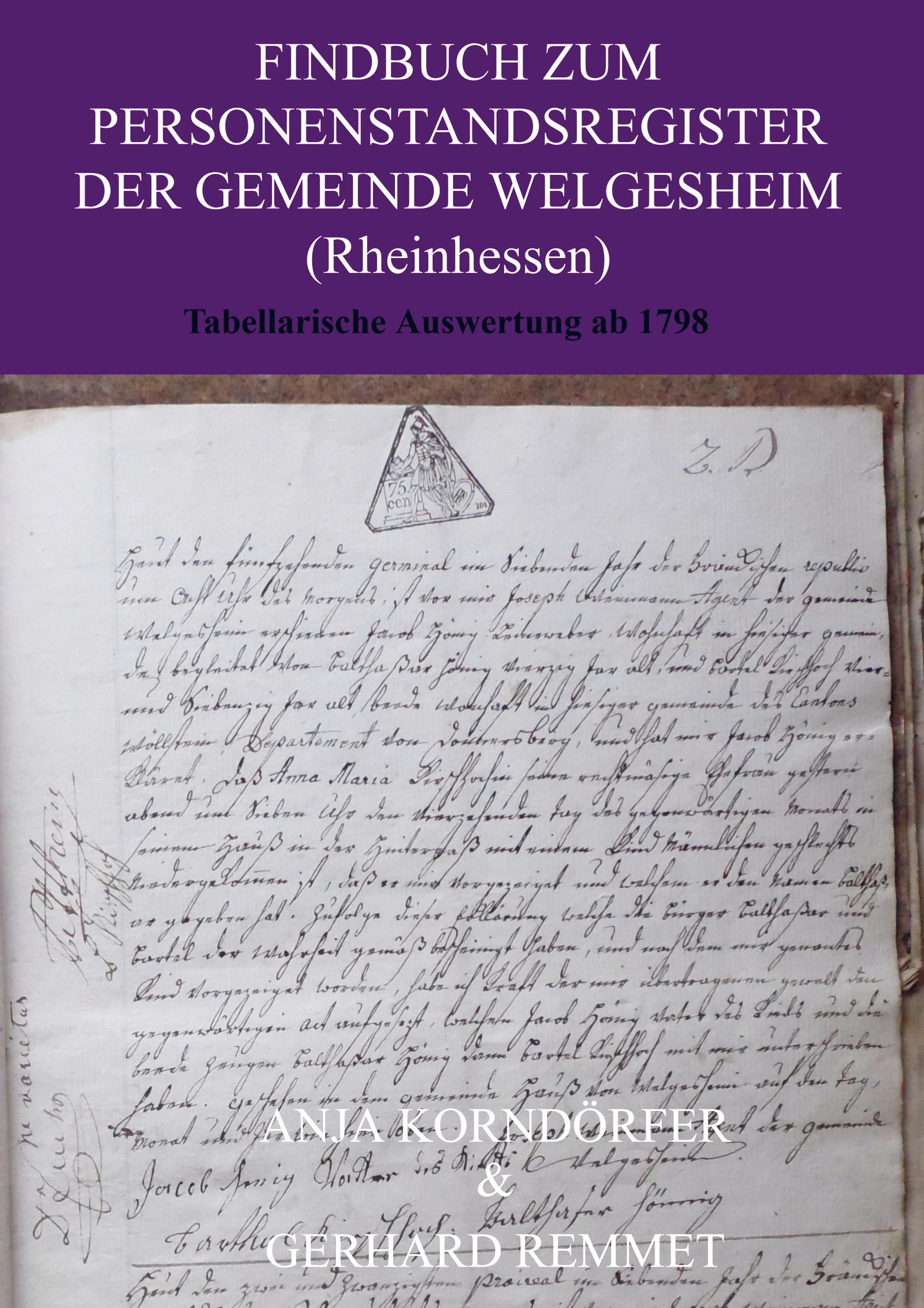 Findbuch zum Personenstandsregister der Gemeinde Welgesheim/ Rheinhessen - Korndoerfer, Anja
