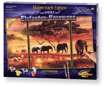 Malen nach Zahlen Schipper Elefanten Karawane Afrika für Erwachsene 40 x 80 cm 