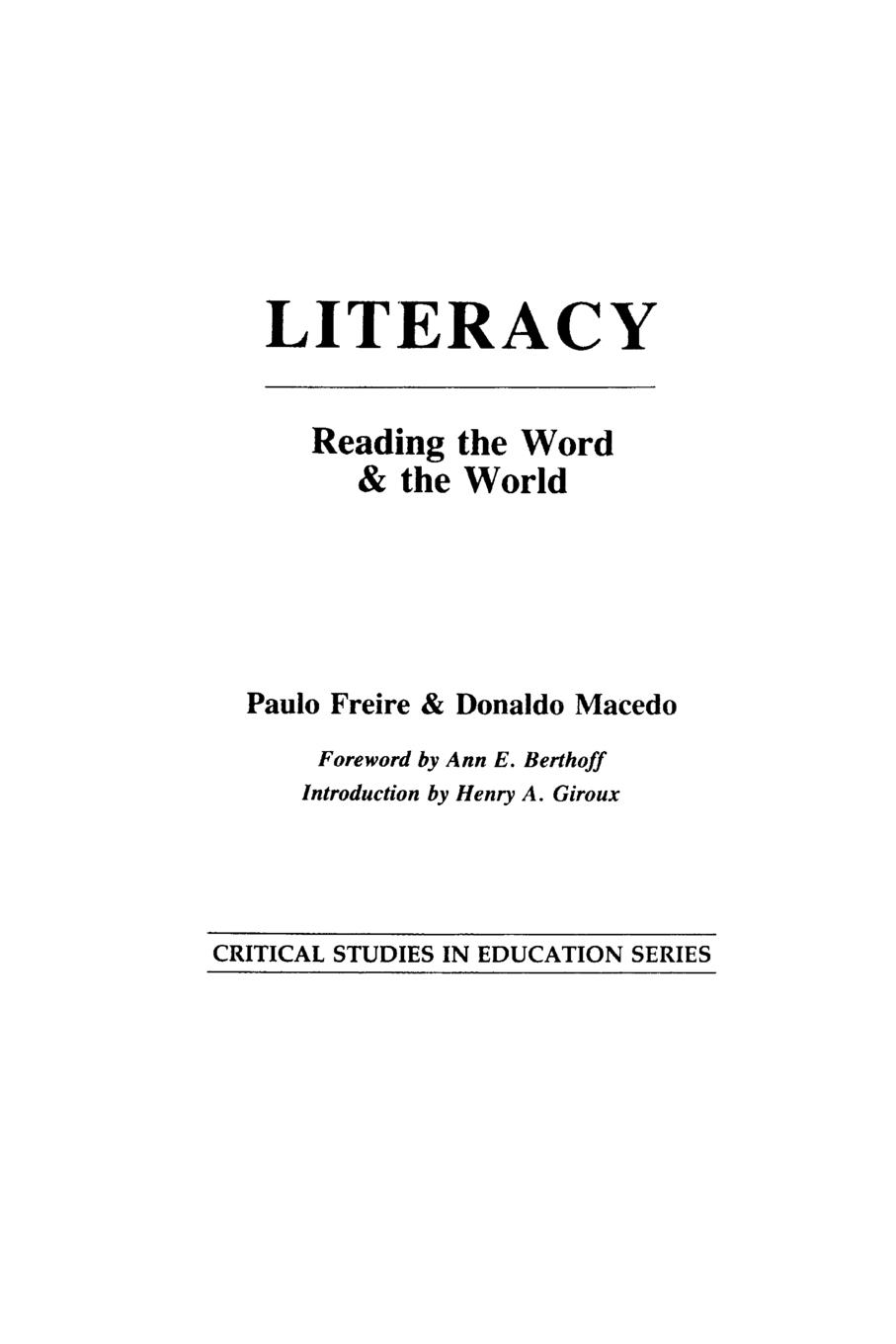 Literacy - Macedo, Donaldo