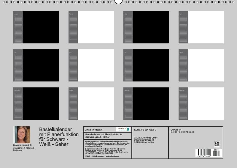 Weiß Wandkalender immerwährend DIN A2 quer Seher Bastelkalender mit Planerfunktion/Für Schwarz