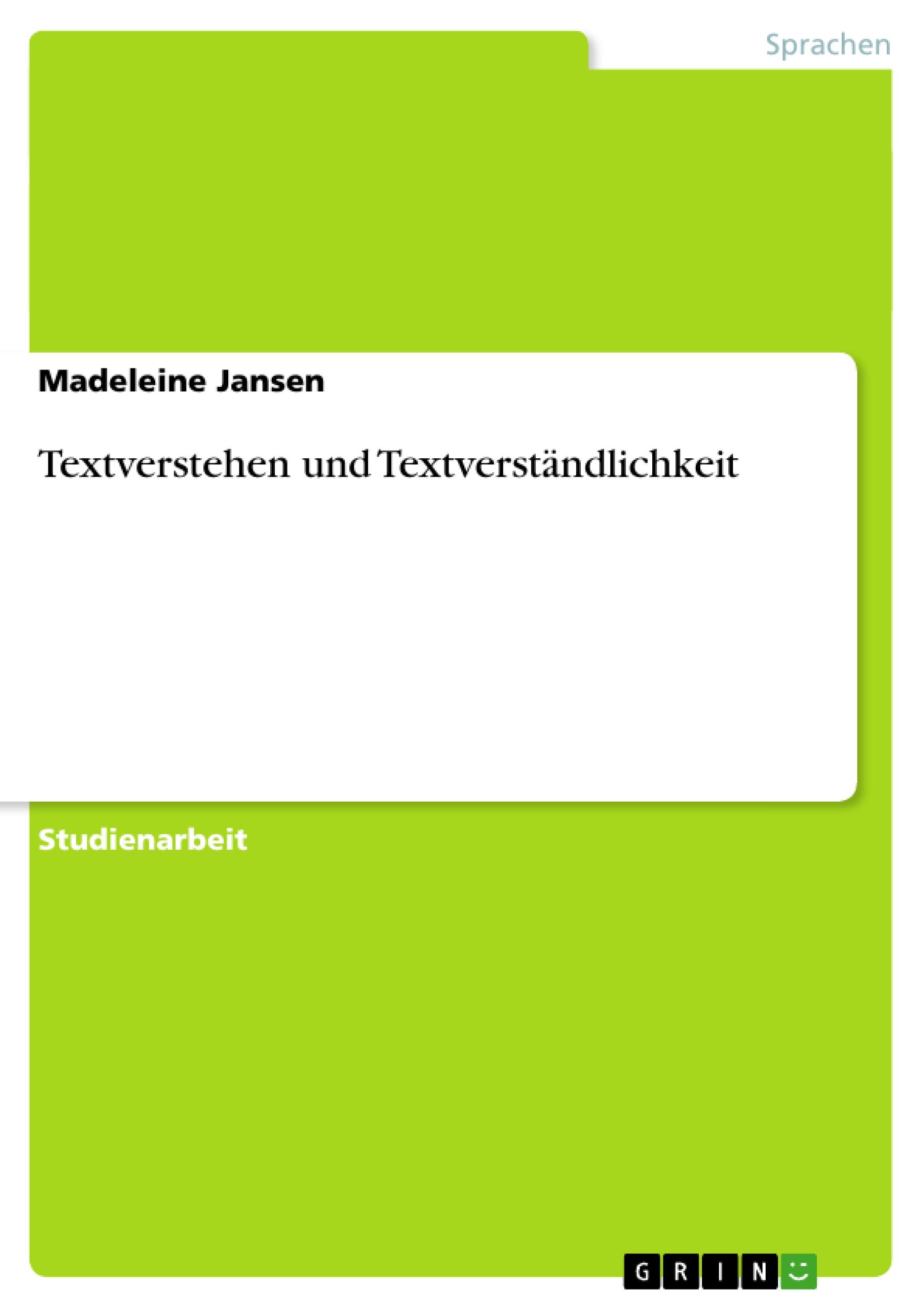 Textverstehen und Textverstaendlichkeit - Jansen, Madeleine