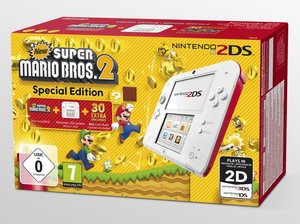 Nintendo 2DS - Konsole - Weiß / Rot - Special Edition inklusive  New Super Mario Bros. 2 (vorinstalliert)