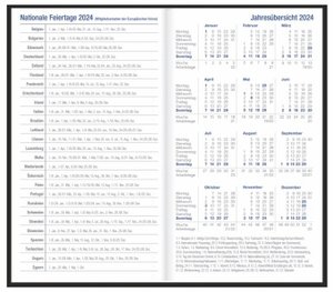 Monats-Taschenkalender 2024. Schwarzer Terminkalender mit herausnehmbarem Adressbuch. Buch-Kalender mit hochwertiger Kunststoffhülle. Taschenkalender 2024 zum Planen von Terminen.