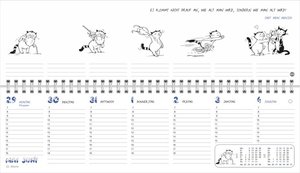 Jacob Wochenquerplaner 2023. Praktischer Tischquerkalender mit Spiralbindung und Katzen-Cartoons. Liebevoll illustrierter Tisch-Kalender für Katzenliebhaber.