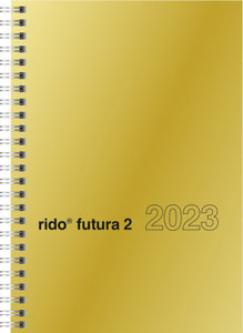 Wochenkalender Modell futura 2, 2023, Glanzkarton-Einband goldfarben