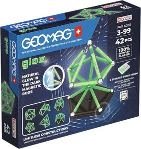 Invento 507071 - Geomag Classic Glow Recycled 42 pcs, Magnetischer Baukasten, Magnetspielzeuge