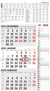 3-Monatskalender Kombi 2025 - Büro-Kalender 33x45 cm (geöffnet) mit Datumsschieber - Zettler - 957-0011
