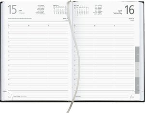 Buchkalender anthrazit 2023 - Bürokalender 14,6x21 cm - 1 Tag auf 1 Seite - mit Registerschnitt - wattierter Leineneinband - 869-2621