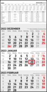 3-Monatskalender 2023 - 23,7x44,8 schwarz/rot - mit Motiv - Datumsschieber - 951-0011
