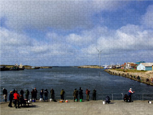 CALVENDO Puzzle Angler in Hafen von Hvide Sande 1000 Teile Puzzle quer