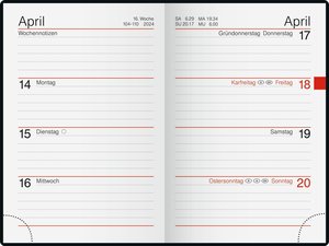 Wochenkalender, Taschenkalender, 2024, Modell partner/Industrie I, PU-Einband, flexibel, schwarz mit Neonkante rot