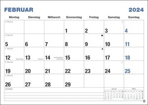 Büro Monatsplaner 2024. Praktischer Wandplaner mit großer Monatsübersicht. Wandkalender DIN A4. Büro-Kalender mit Notizfeld und Schulferien.