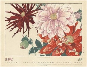 Flower Art Kalender 2024. Japanische Farbholzschnitte mit zarten Blumendarstellungen in einem großen Wand-Kalender. Tolles Geschenk für Kunstliebhaber. Poster-Kalender 2024 im Querformat. 44x34 cm.