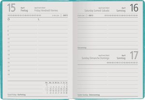 Taschenkalender türkis 2023 - Bürokalender 10,2x14,2 - 1 Tag auf 1 Seite - robuster Kartoneinband - Stundeneinteilung 7-19 Uhr - Blauer Engel - 610-0721