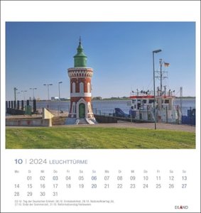 Leuchttürme Postkartenkalender 2024. Eiland-Leuchtturm-Kalender mit 12 Farbfotos der Nordsee- und Ostseeküste. Kalender 2024 mit Postkarten zum Aufstellen und Aufhängen.