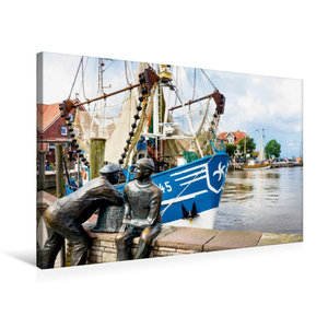 Premium Textil-Leinwand 75 cm x 50 cm quer Neuharlingersiel, Bronzefischer im Hafen