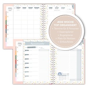 XXL Familienplaner 2022 für bis zu 8 Personen. Familienkalender 2022 Ringbuch mit stabilem Hardcover. Viel Platz für Termine, Aufgaben, Todos und Haushaltsplanung. Inklusive Monatsüberblick, Jahresübersicht, Stundenplan, Feiertage, Schulferien uvm.