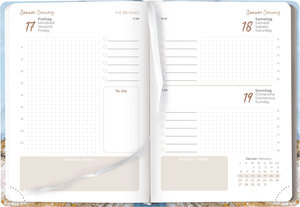 Alpha Edition - Mini-Buchkalender Style Marble 2025 Taschenkalender, 10,7x15,2cm, Kalender mit 352 Seiten, Mondphasen, Bucket List, viel Platz für Notizen und internationales Kalendarium