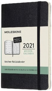 Moleskine 12 Monate Wochen Notizkalender Deutsch 2021 Pocket/A6, Schwarz