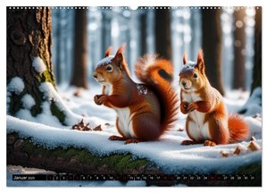 Rote Eichhörnchen - zauberhaft anders mit KI (Wandkalender 2025 DIN A2 quer), CALVENDO Monatskalender