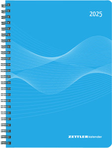 Zettler - Wochenplaner 2025 blau, 15x21cm, Taschenkalender mit 128 Seiten, 1 Woche auf 2 Seiten, Adressteil, Ringbindung, Monatsübersicht, Mondphasen und deutsches Kalendarium