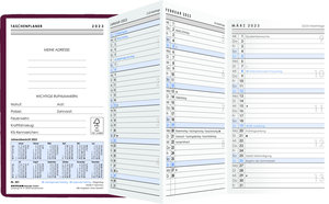 Taschenplaner Leporello PVC bordeaux 2023 - Bürokalender 9,5x16 cm - 1 Monat auf 1 Seite - separates Adressheft - faltbar - Notizheft - 501-1011