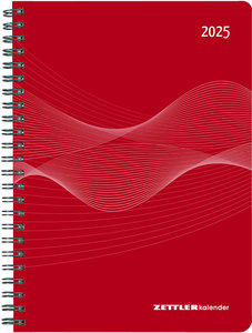 Wochenplaner PP-Einband rot 2025 - Büro-Kalender A5 - Cheftimer - red - Ringbindung - 1 Woche 2 Seiten - 128 Seiten - Zettler