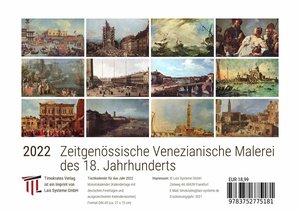 Zeitgenössische Venezianische Malerei des 18. Jahrhunderts 2022 - Timokrates Kalender, Tischkalender, Bildkalender - DIN A5 (21 x 15 cm)