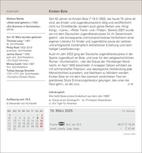 Literatur Tagesabreißkalender 2025 - Kulturkalender - Autoren, Werke, Hörbücher