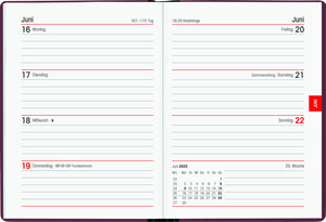 Taschenkalender bordeaux 2025 - Bürokalender 10,2x14,2 - 1 Woche auf 2 Seiten - flexibler Kunststoffeinband - Notizheft - Wochenkalender - 640-1011