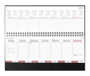 Tisch-Querkalender Balacron schwarz 2022 - Büro-Planer 29,7x13,5 cm - mit Registerschnitt - Tisch-Kalender - verlängerte Rückwand - 1 Woche 2 Seiten