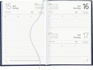 Buchkalender blau 2023 - Bürokalender 14,5x21 cm - 7 Tage auf 6 Seiten - wattierter Kunststoffeinband - Stundeneinteilung 7 - 19 Uhr - 873-0015