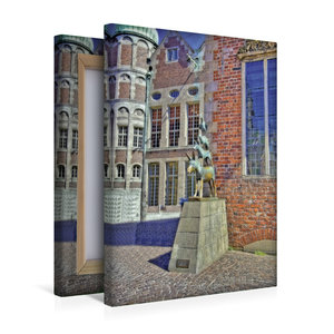 Premium Textil-Leinwand 30 cm x 45 cm hoch Bremen - Das bekannteste Wahrzeichen der Stadt, die Stadtmusikanten von 1953