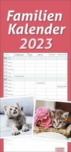 Katzen Familienplaner 2023. Ein praktischer Kalender mit 5 Spalten für Pläne, Termine und Notizen der ganzen Familie. Niedliche Katzenfotos in einem nützlichen Familienkalender.