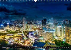 Singapore - Discover Central Area at night (Wall Calendar 2021 DIN A3 Landscape)