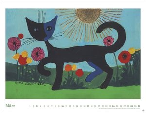 Rosina Wachtmeister Posterkalender 2024. Hochwertig gestalteter Wandkalender mit Gold- und Silberfolienprägung. Katzenmotive in einem Posterkalender als dekorativer Blickfang.