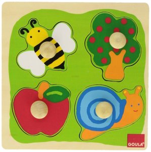 Goula D53010 - Biene, Apfelbaum und Schnecke, 4 Teile Holz Puzzle
