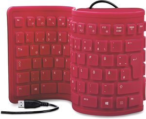RUGG Flexible Silikon Keyboard, Tastatur (geräuscharme Tasten, aufrollbar, spritzwassergeschützt, USB), rot