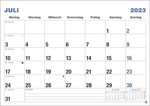 Büro Monatsplaner 2023. Praktischer Wandplaner mit großer Monatsübersicht. Wandkalender DIN A4. Büro-Kalender mit Notizfeld und Schulferien