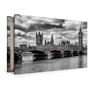 Premium Textil-Leinwand 120 cm x 80 cm quer LONDON Westminster Bridge und Houses of Parliament