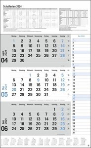 3-Monats-Planer 2024 mit Klappfälzel mit Ferienterminen. Praktischer Wandplaner mit Datumsschieber. Büro-Kalender mit Notizspalte und Jahresübersicht. Wandkalender 2024.