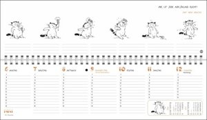 Jacob Wochenquerplaner 2024. Praktischer Tischquerkalender mit Spiralbindung und Katzen-Cartoons. Liebevoll illustrierter Tisch-Kalender für Katzenliebhaber.