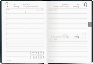 Taschenkalender schwarz 2025 - Bürokalender 10,2x14,2 - 1 Tag auf 1 Seite - flexibler Kunstoffeinband - Stundeneinteilung 7 - 19 Uhr - 610-1020